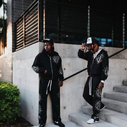 Mixed Emotion Eclipse Rhinestone Tracksuit Black
