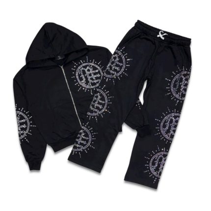 Mixed Emotion Eclipse Rhinestone Tracksuit Black