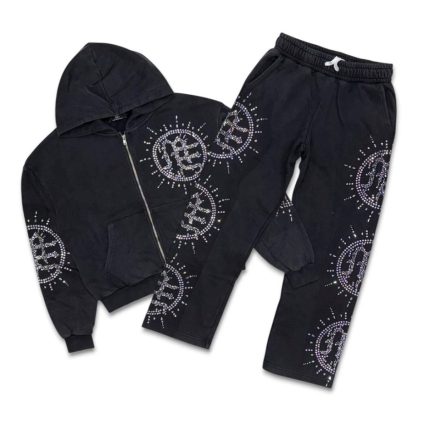 Mixed Emotion Eclipse Rhinestone Tracksuit Grey