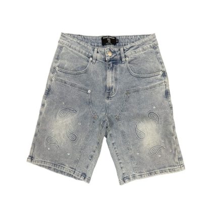 Mixed Emotion Paisley Denim Blue Shorts