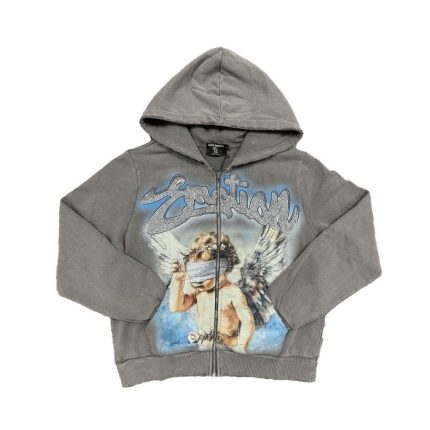 Mixed Emotional Grey Rhinestone Hoodie
