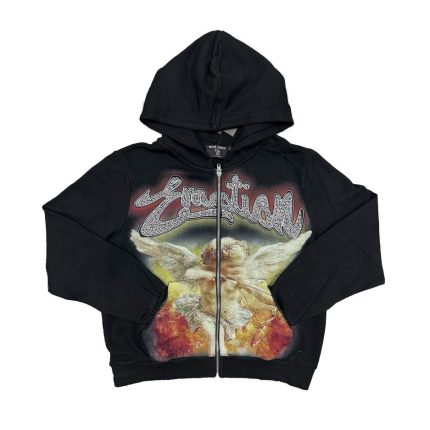 Mixed Emotional Logo Rhinestone Black Hoodie